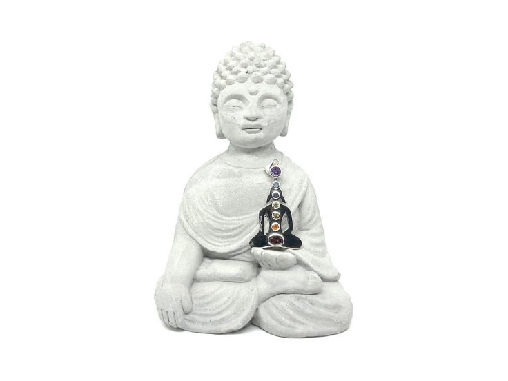 Pendentif en argent, bouddha, 7 chakras