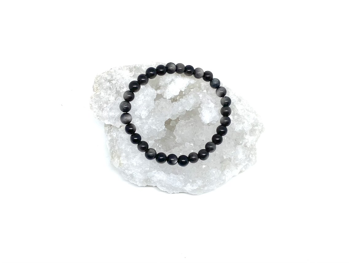 Bracelet Obsidienne argentée
