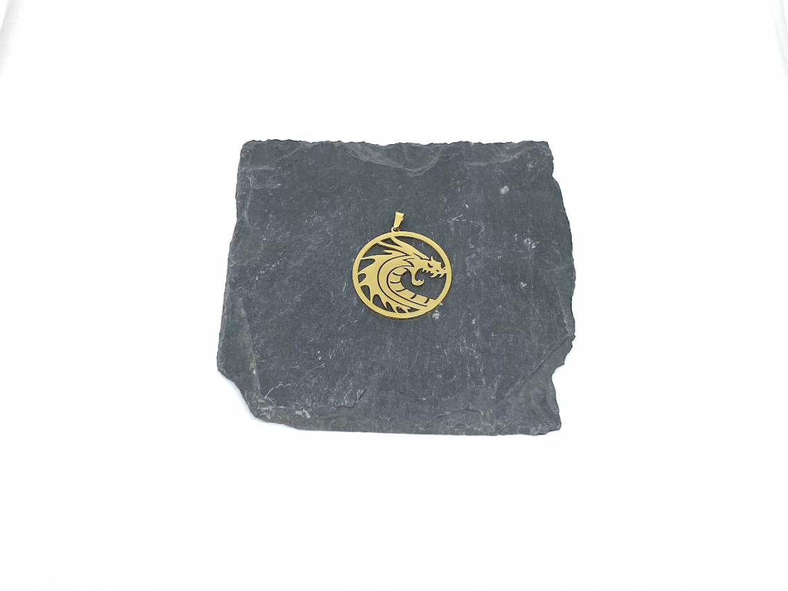 Pendentif “Dragon” en acier inoxydable argenté ou doré 3.2cm