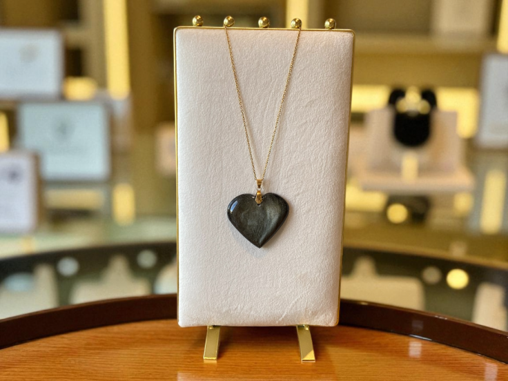 Pendentif Obsidienne Dorée – Coeur –