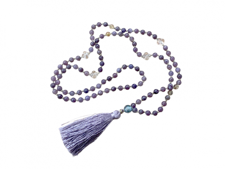 Mala Lépidolite/Cristal de roche/Aqua aura/Citrine